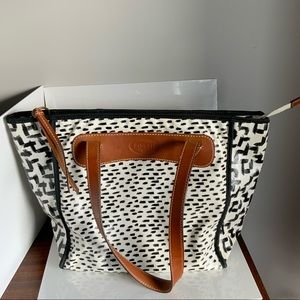 Fossil Black and White Spot Tote w/ Leather Detail